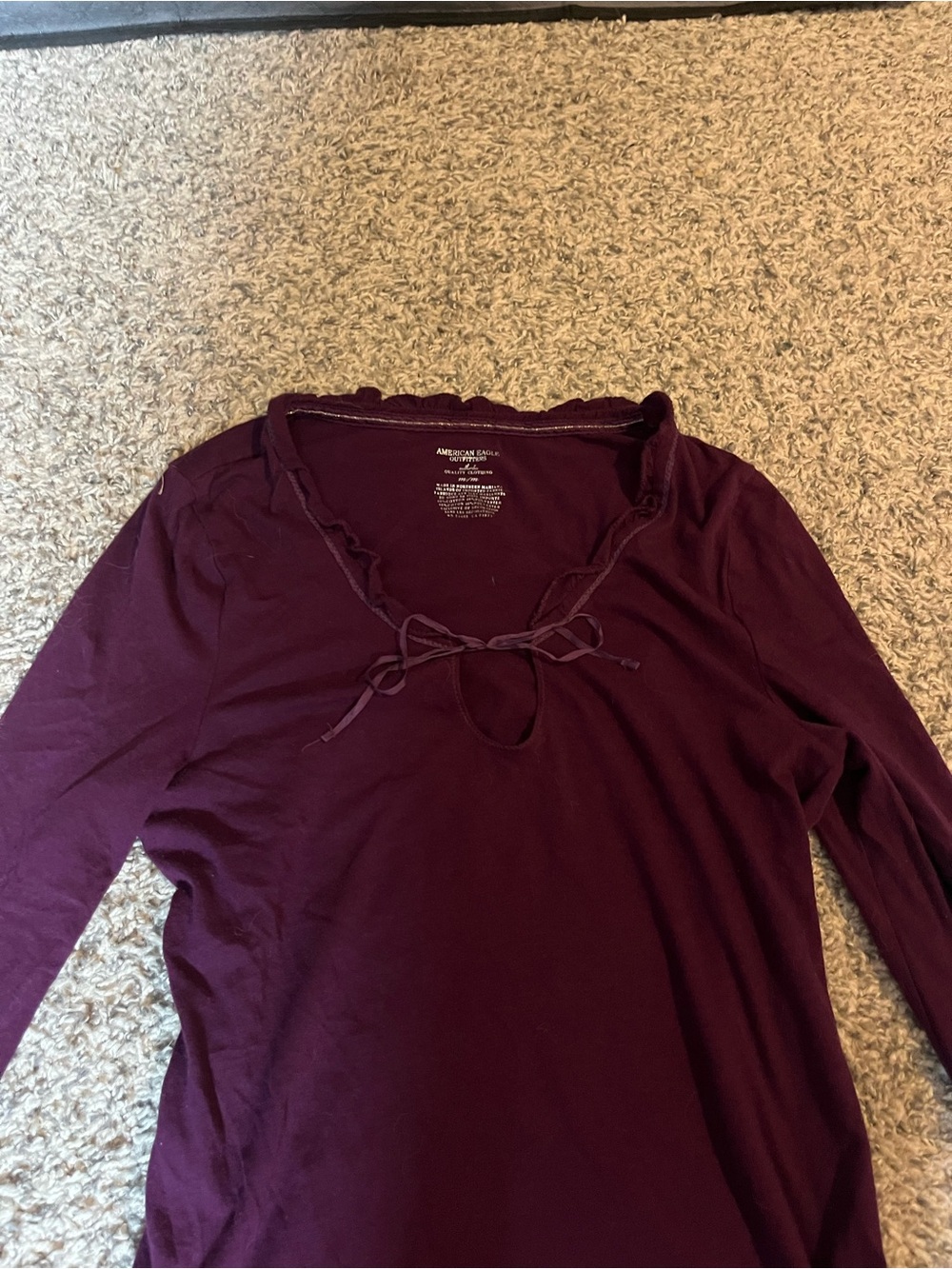 American Eagle Outfitters Deep Plum Long-Sleeve Tie-Front Top